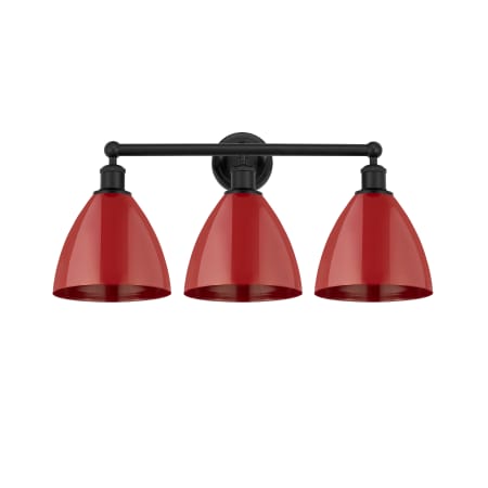 A large image of the Innovations Lighting 616-3W-12-26 Plymouth Vanity Matte Black / Red