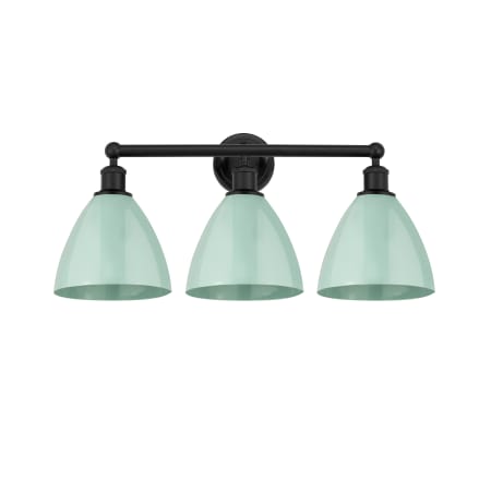 A large image of the Innovations Lighting 616-3W-12-26 Plymouth Vanity Matte Black / Seafoam