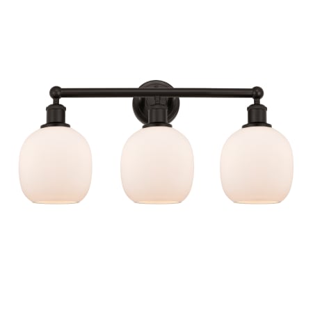 A large image of the Innovations Lighting 616-3W-12-24 Belfast Vanity Oil Rubbed Bronze / Matte White