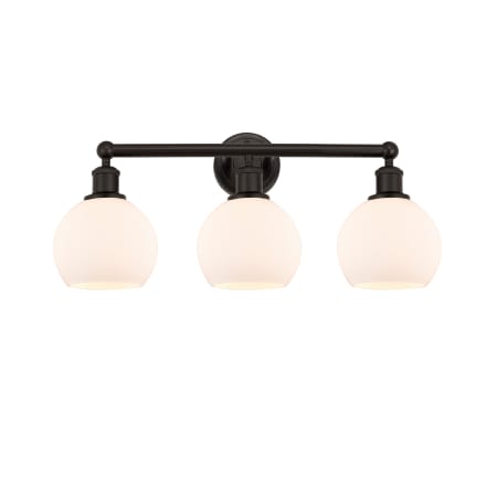 A large image of the Innovations Lighting 616-3W-11-24 Athens Vanity Oil Rubbed Bronze / Matte White