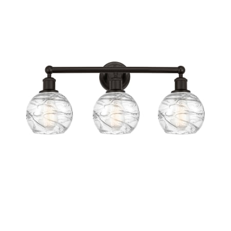 A large image of the Innovations Lighting 616-3W-11-24 Athens Vanity Oil Rubbed Bronze / Clear Deco Swirl