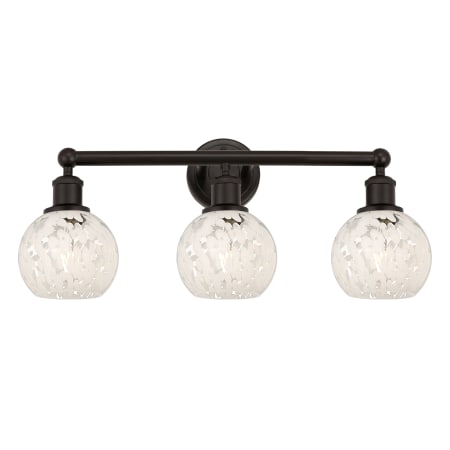 A large image of the Innovations Lighting 616-3W 10 24 White Mouchette Vanity Oil Rubbed Bronze