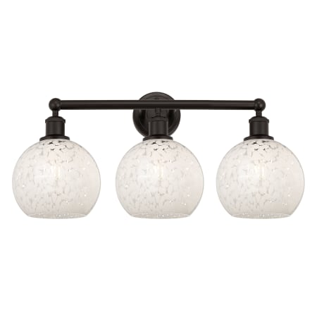 A large image of the Innovations Lighting 616-3W 12 26 White Mouchette Vanity Oil Rubbed Bronze