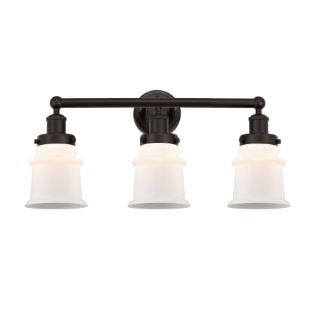 A large image of the Innovations Lighting 616-3W-11-23 Canton Vanity Oil Rubbed Bronze / Matte White