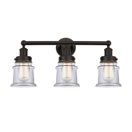 A large image of the Innovations Lighting 616-3W-11-23 Canton Vanity Oil Rubbed Bronze / Clear