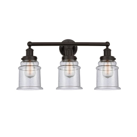 A large image of the Innovations Lighting 616-3W-13-24 Canton Vanity Oil Rubbed Bronze / Seedy