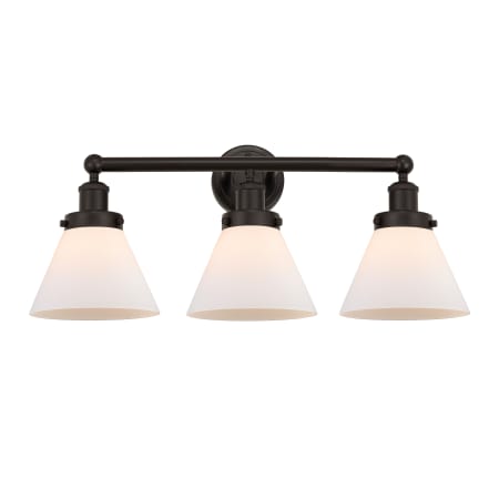 A large image of the Innovations Lighting 616-3W-12-26 Cone Vanity Oil Rubbed Bronze / Matte White