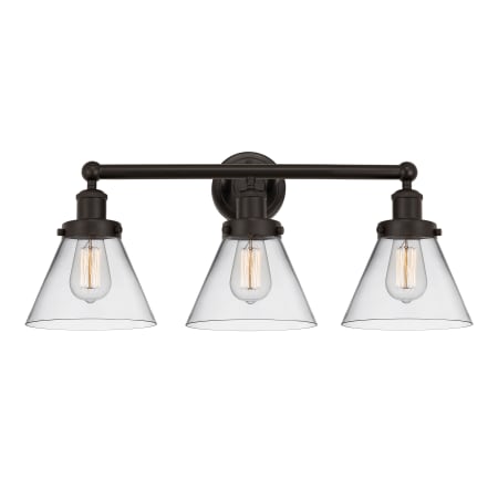 A large image of the Innovations Lighting 616-3W-12-26 Cone Vanity Oil Rubbed Bronze / Clear