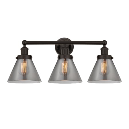 A large image of the Innovations Lighting 616-3W-12-26 Cone Vanity Oil Rubbed Bronze / Plated Smoke