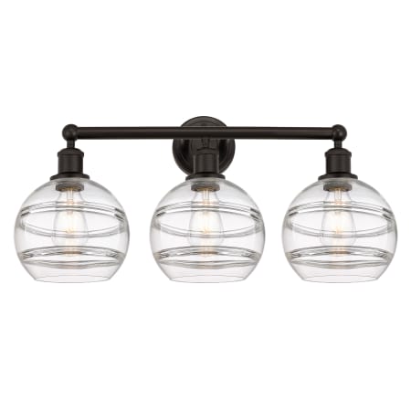 A large image of the Innovations Lighting 616-3W 12 26 Rochester Vanity Oil Rubbed Bronze / Clear