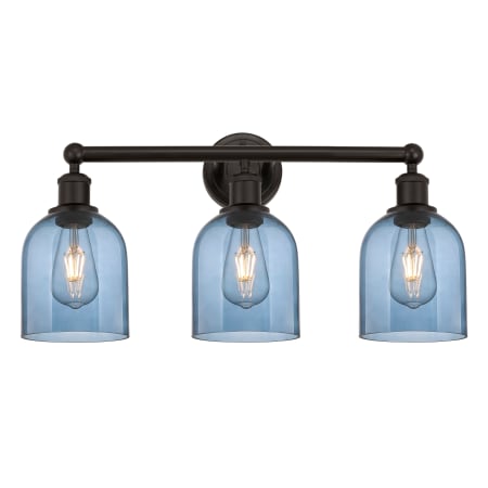 A large image of the Innovations Lighting 616-3W 12 24 Bella Vanity Oil Rubbed Bronze / Princess Blue