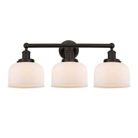 A large image of the Innovations Lighting 616-3W-10-25-L Bell Vanity Oil Rubbed Bronze / Matte White