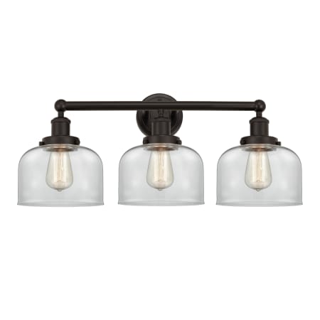 A large image of the Innovations Lighting 616-3W-10-25-L Bell Vanity Oil Rubbed Bronze / Clear