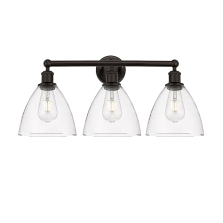 A large image of the Innovations Lighting 616-3W-12-26 Bristol Vanity Oil Rubbed Bronze / Clear