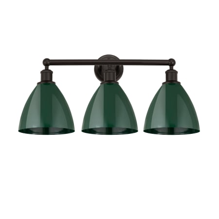 A large image of the Innovations Lighting 616-3W-12-26 Plymouth Vanity Oil Rubbed Bronze / Green