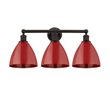 A large image of the Innovations Lighting 616-3W-12-26 Plymouth Vanity Oil Rubbed Bronze / Red