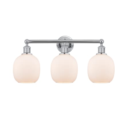 A large image of the Innovations Lighting 616-3W-12-24 Belfast Vanity Polished Chrome / Matte White