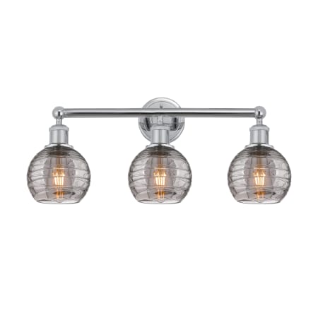 A large image of the Innovations Lighting 616-3W 10 24 Athens Deco Swirl Vanity Polished Chrome / Light Smoke Deco Swirl