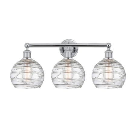 A large image of the Innovations Lighting 616-3W-13-26 Athens Vanity Polished Chrome / Clear Deco Swirl