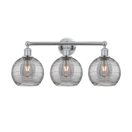 A large image of the Innovations Lighting 616-3W 12 26 Athens Deco Swirl Vanity Polished Chrome / Light Smoke Deco Swirl