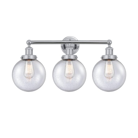 A large image of the Innovations Lighting 616-3W-10-25-L Beacon Vanity Polished Chrome / Seedy