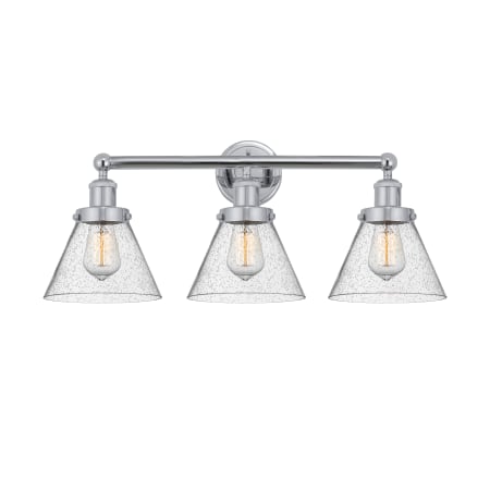 A large image of the Innovations Lighting 616-3W-12-26 Cone Vanity Polished Chrome / Seedy