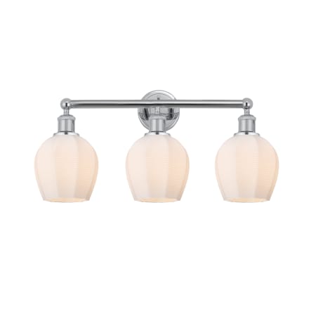 A large image of the Innovations Lighting 616-3W-11-24 Norfolk Vanity Polished Chrome / Matte White