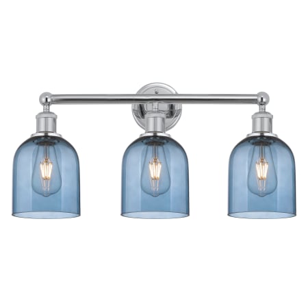 A large image of the Innovations Lighting 616-3W 12 24 Bella Vanity Polished Chrome / Princess Blue