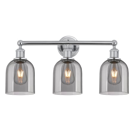 A large image of the Innovations Lighting 616-3W 12 24 Bella Vanity Polished Chrome / Light Smoke