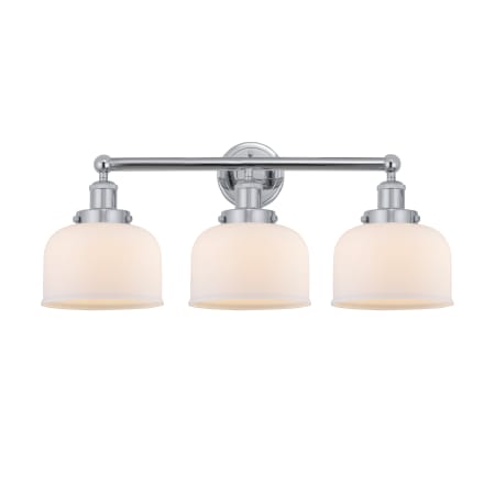 A large image of the Innovations Lighting 616-3W-10-25-L Bell Vanity Polished Chrome / Matte White