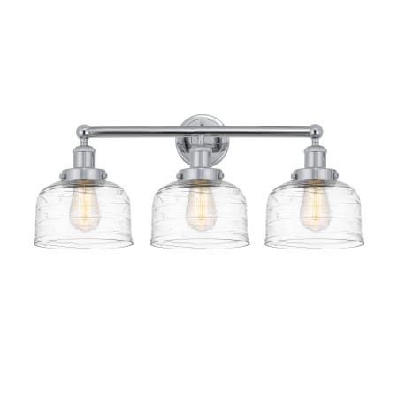 A large image of the Innovations Lighting 616-3W-10-25-L Bell Vanity Polished Chrome / Clear Deco Swirl