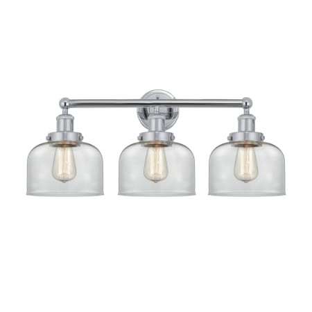 A large image of the Innovations Lighting 616-3W-10-25-L Bell Vanity Polished Chrome / Clear