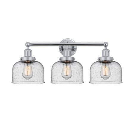 A large image of the Innovations Lighting 616-3W-10-25-L Bell Vanity Polished Chrome / Seedy