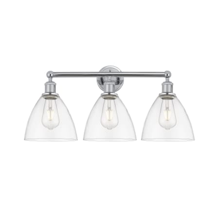 A large image of the Innovations Lighting 616-3W-12-26 Bristol Vanity Polished Chrome / Clear