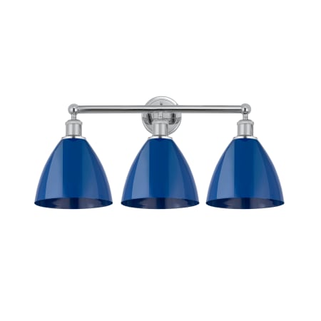 A large image of the Innovations Lighting 616-3W-12-26 Plymouth Vanity Polished Chrome / Blue