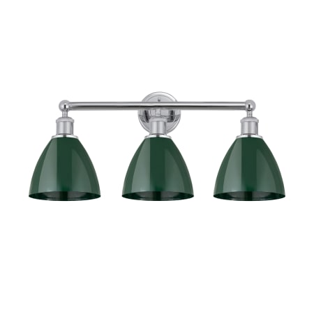 A large image of the Innovations Lighting 616-3W-12-26 Plymouth Dome Vanity Polished Chrome / Green