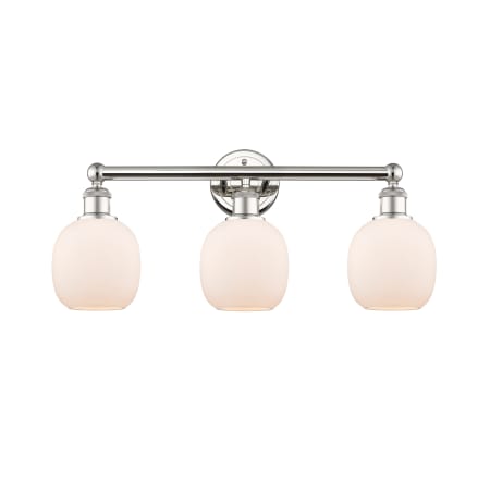 A large image of the Innovations Lighting 616-3W-12-24 Belfast Vanity Polished Nickel / Matte White