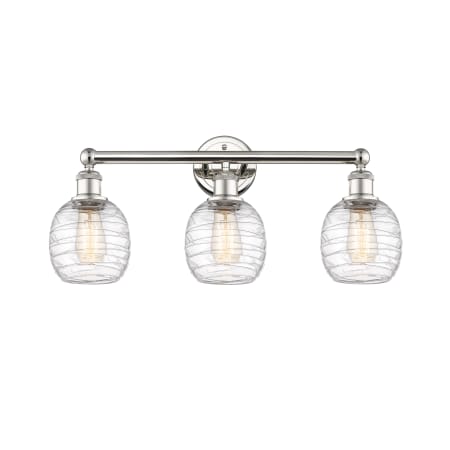 A large image of the Innovations Lighting 616-3W-12-24 Belfast Vanity Polished Nickel / Deco Swirl