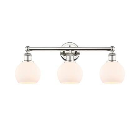 A large image of the Innovations Lighting 616-3W-11-24 Athens Vanity Polished Nickel / Matte White