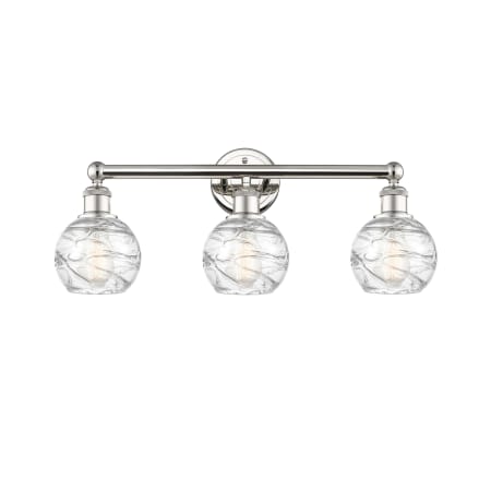 A large image of the Innovations Lighting 616-3W-11-24 Athens Vanity Polished Nickel / Clear Deco Swirl