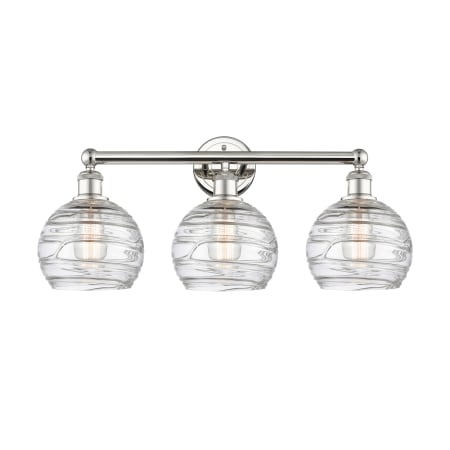 A large image of the Innovations Lighting 616-3W-13-26 Athens Vanity Polished Nickel / Clear Deco Swirl