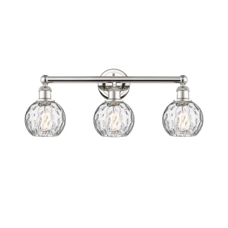 A large image of the Innovations Lighting 616-3W-11-24 Athens Vanity Polished Nickel / Clear Water Glass