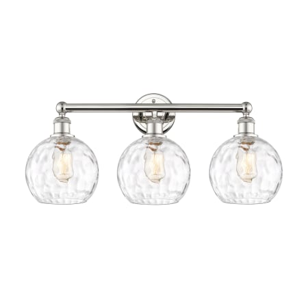 A large image of the Innovations Lighting 616-3W-13-26 Athens Vanity Polished Nickel / Clear Water Glass