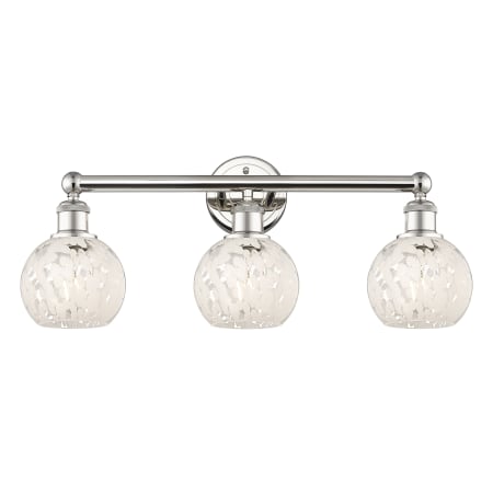 A large image of the Innovations Lighting 616-3W 10 24 White Mouchette Vanity Polished Nickel