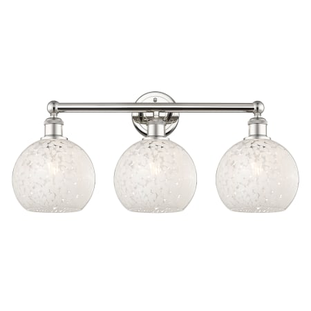 A large image of the Innovations Lighting 616-3W 12 26 White Mouchette Vanity Polished Nickel