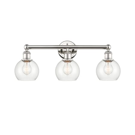 A large image of the Innovations Lighting 616-3W-11-24 Athens Vanity Polished Nickel / Clear