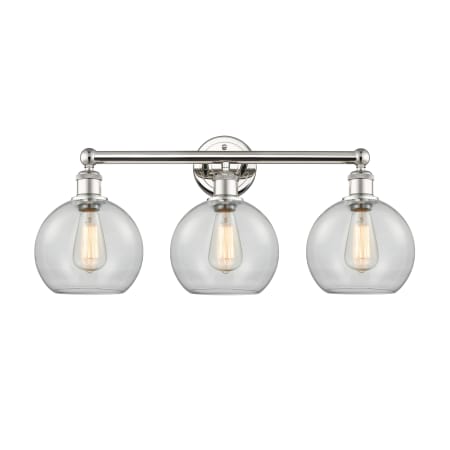 A large image of the Innovations Lighting 616-3W-13-26 Athens Vanity Polished Nickel / Clear