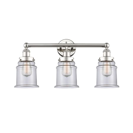 A large image of the Innovations Lighting 616-3W-13-24 Canton Vanity Polished Nickel / Clear