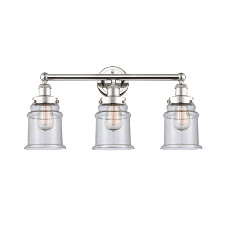 A large image of the Innovations Lighting 616-3W-13-24 Canton Vanity Polished Nickel / Seedy