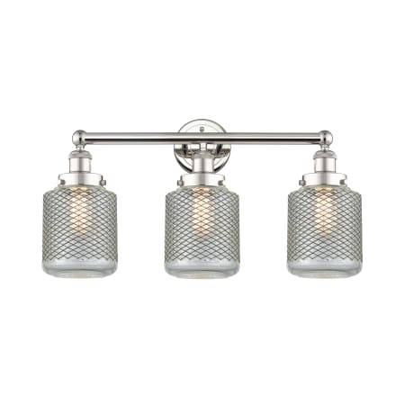 A large image of the Innovations Lighting 616-3W-12-24 Stanton Vanity Polished Nickel / Clear Wire Mesh